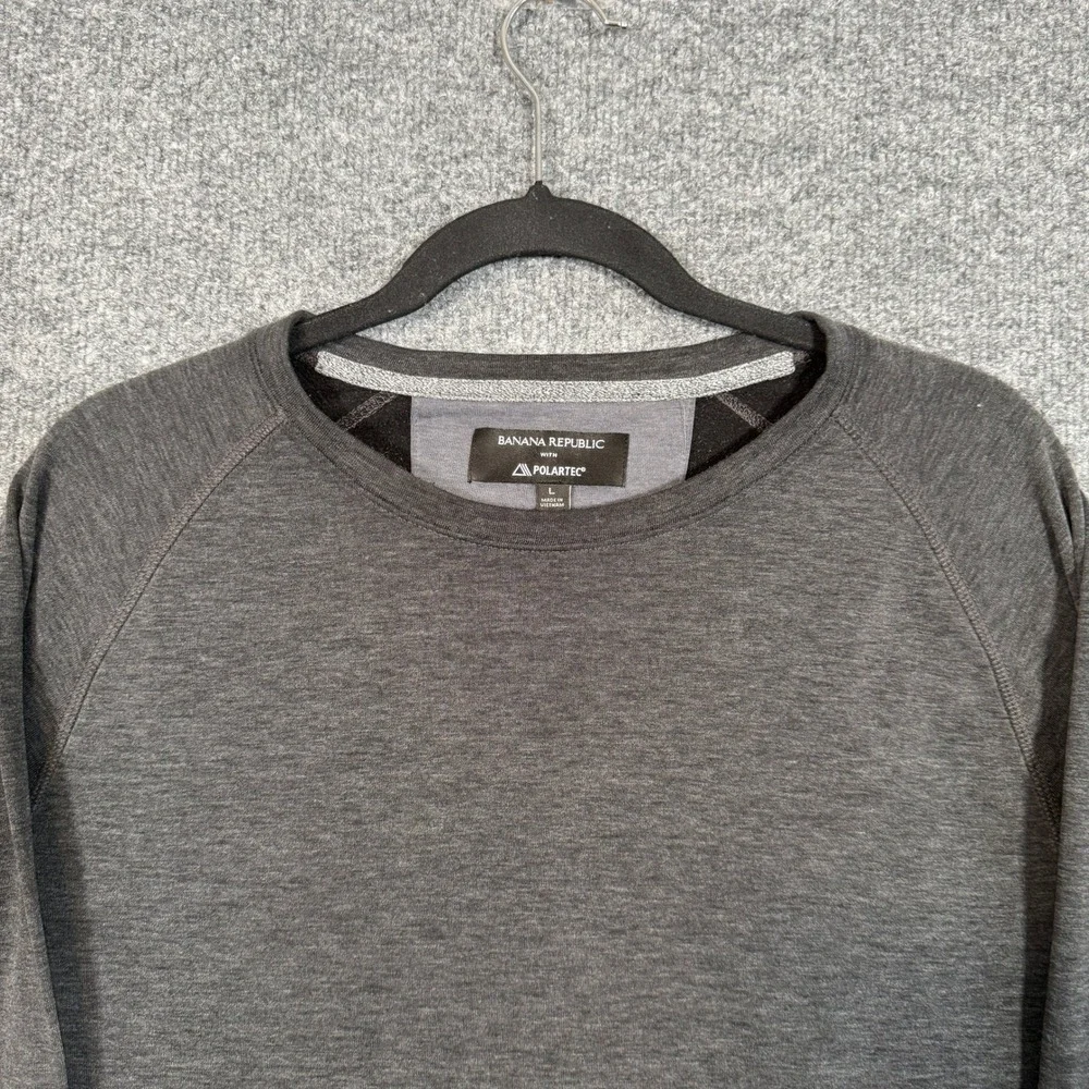 Banana Republic Sweatshirt Men Large Gray Polartec Raglan Sleeve Pullover Fleece